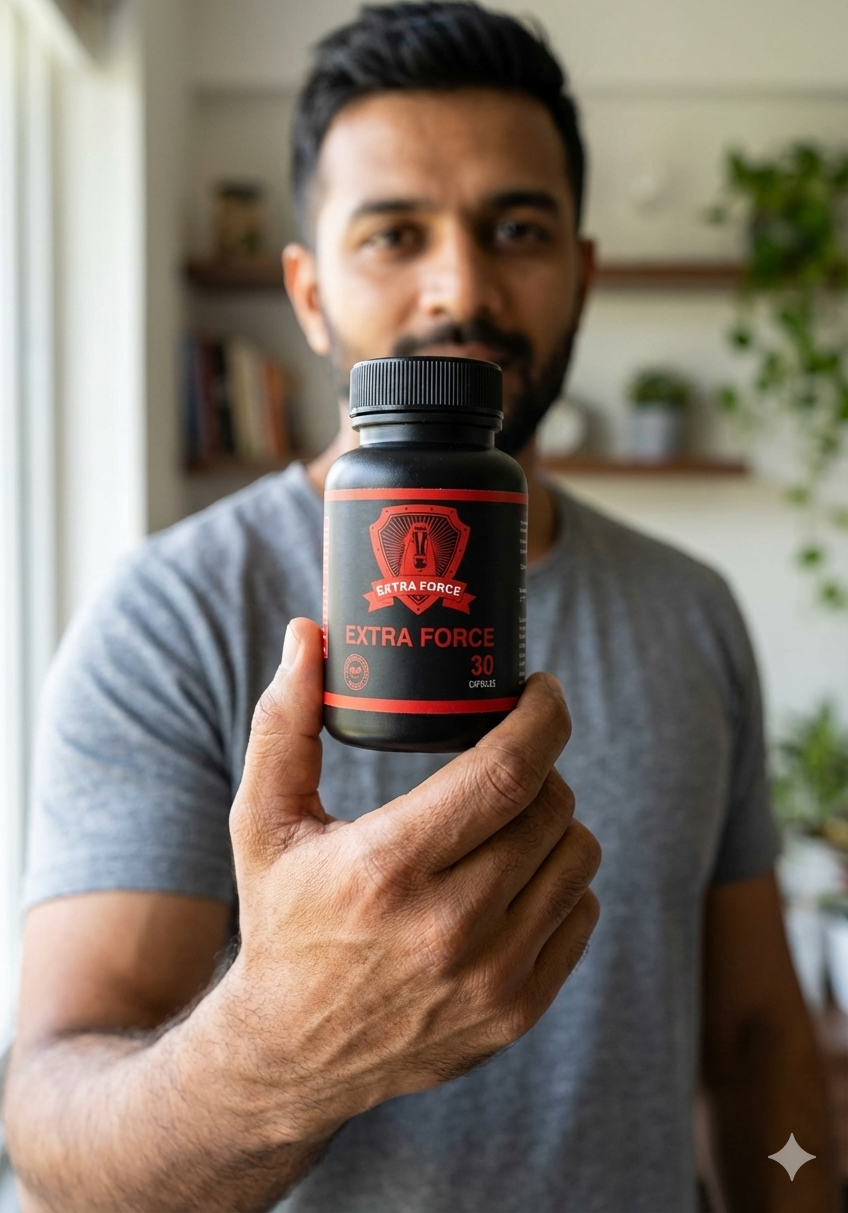 Ashwini holding Extra Force bottle